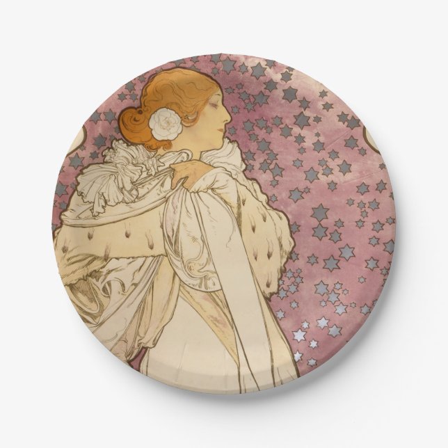 Assiettes En Carton Mucha Art nouveau femme beauté (Devant)