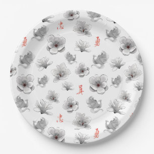 Assiettes En Carton Mulan "Loyal Brave True" Fleur et Motif de l'espri
