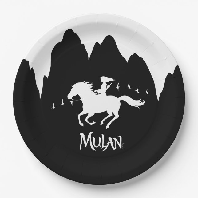 Assiettes En Carton Mulan Riding Vent noir Monts passés Silhouette (Devant)