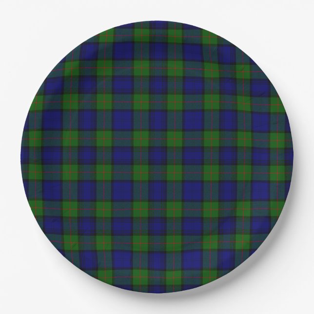 Assiettes En Carton Murray tartan bleu vert plaid (Devant)