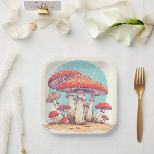 Assiettes En Carton mushrooms Birthday or Shower  (Mariage)