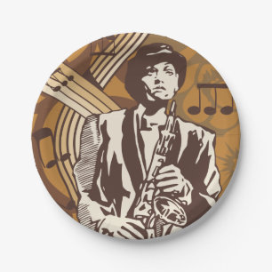 Assiettes En Carton Musicien de jazz avec saxophone