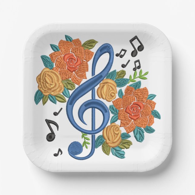 Assiettes En Carton Musique Clef Note Fleurs Musical Floral (Recto)