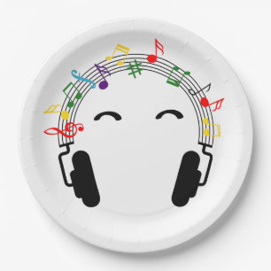 Assiettes En Carton Musique colorée, poutres. Les écouteurs.