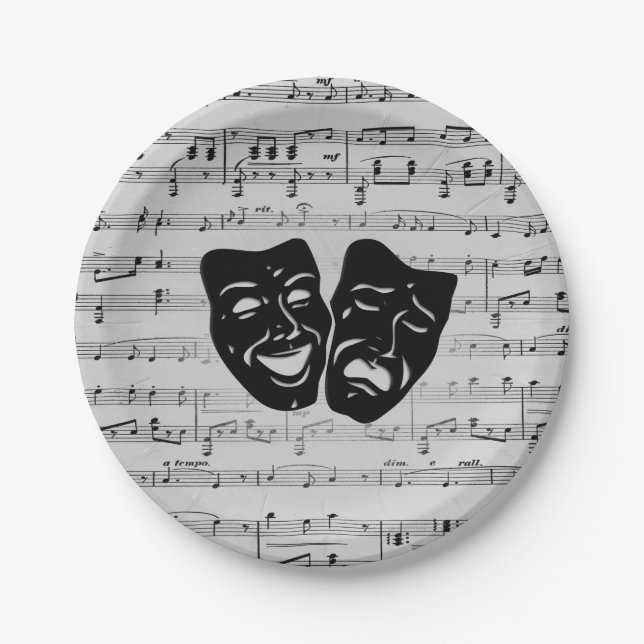 Assiettes En Carton Musique d'argent et masques de théâtre (Devant)