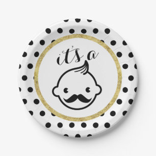 Assiettes En Carton Mustache Boy Cute Baby shower Pois
