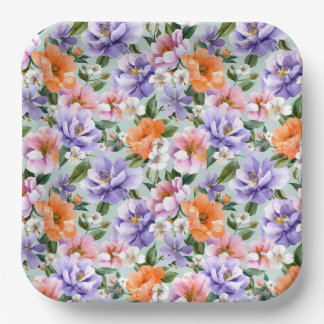 Assiettes En Carton Muted Colorful Flowers Boho flower 