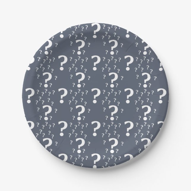 Assiettes En Carton Mystère question marque énigme puzzle bleu-gris (Devant)