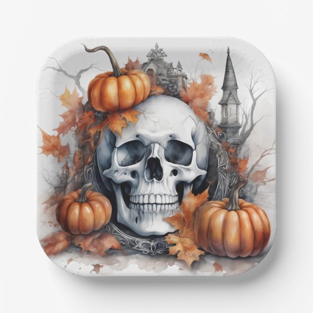 Assiettes En Carton Mystic Halloween Gothic Skull Art - Enchantant (Recto)