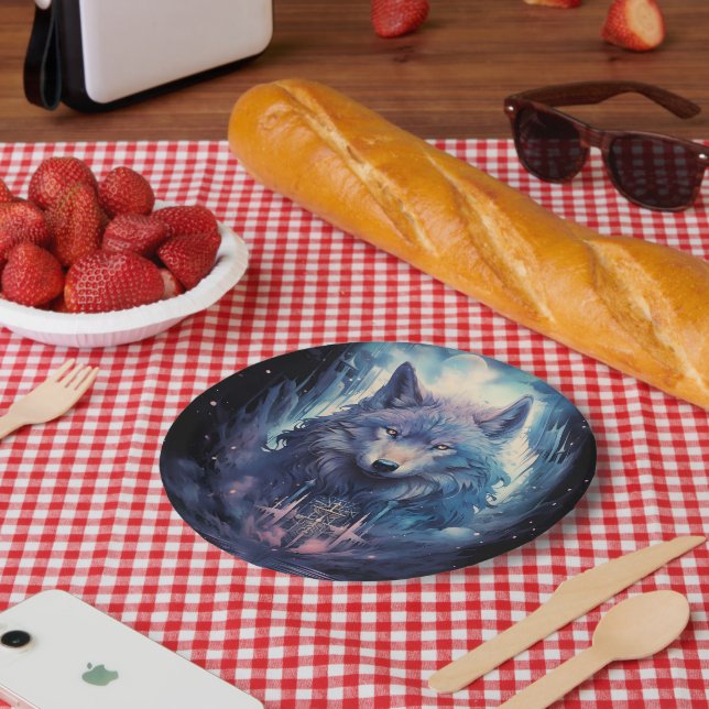 Assiettes En Carton Mystic Moon Wolf Guardian (Pique-nique)