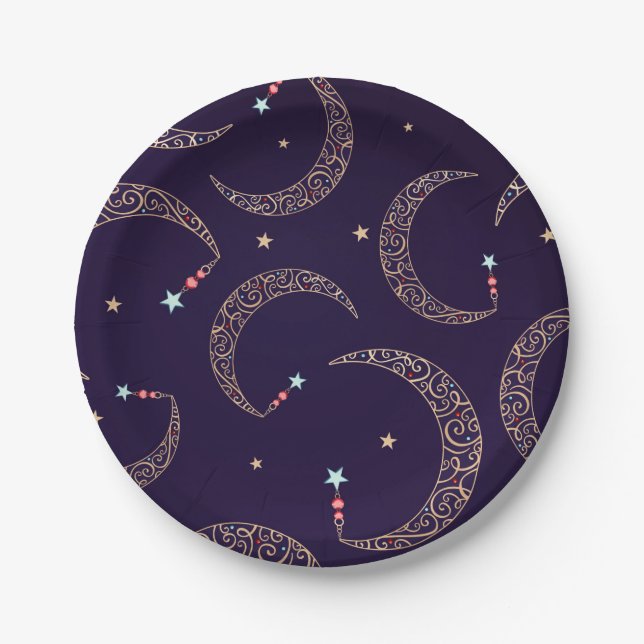 Assiettes En Carton Mystical Purple Gold Filigree Lune Céleste (Devant)