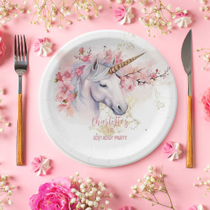Assiettes En Carton Mystical Unicorn Floral Girl 1er Anniversaire