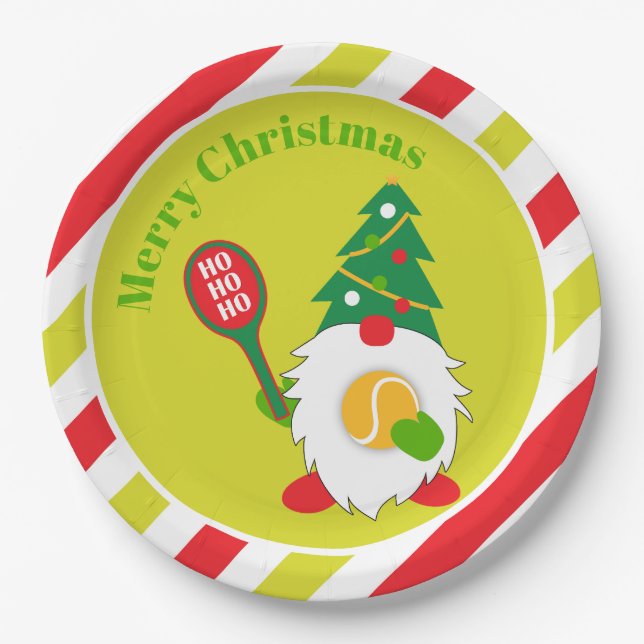 Assiettes En Carton 🎾 Nain de Noël mignon avec balle de tennis (Devant)