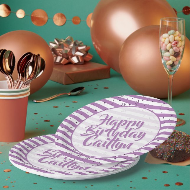 Assiettes En Carton Name | Joyeux anniversaire Simple Stripes Motif Aq (Multi)