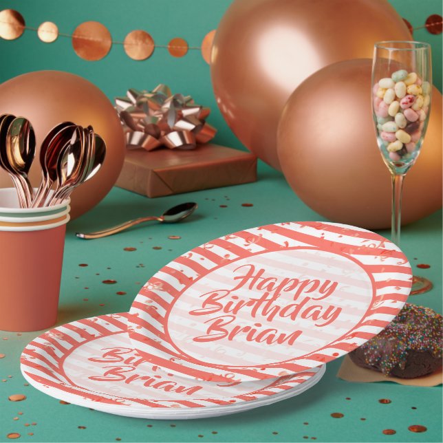 Assiettes En Carton Name | Joyeux Anniversaire Simple Stripes Motif Co (Multi)