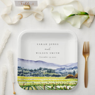 Assiettes En Carton Napa Valley Watercolor Vineyard Paysage Mariage