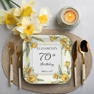 Assiettes En Carton Narcisses jaunes élégants Floral 70e anniversaire