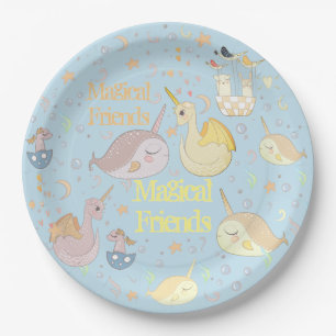 Assiettes En Carton Narval, Dragon Pastel Bleu Bleu Bébé Personnalisé