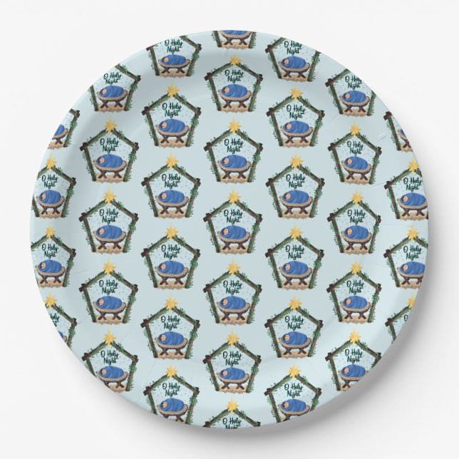 Assiettes En Carton Nativité de la aquarelle Noël (Devant)