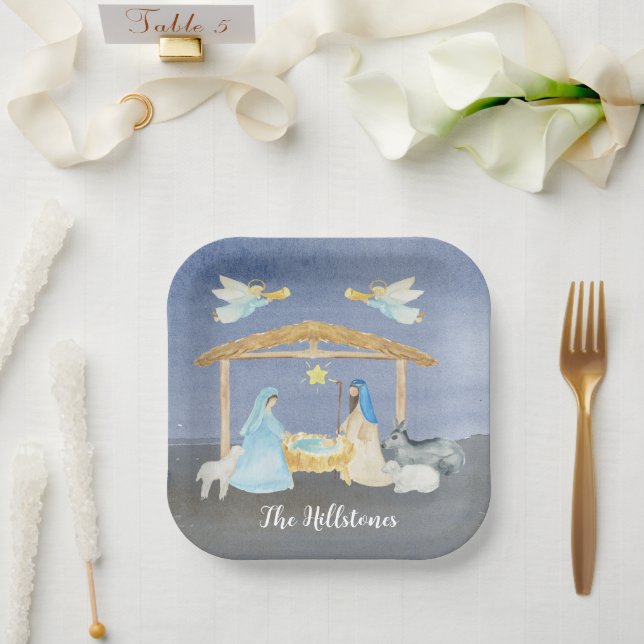 Assiettes En Carton Nativité de la aquarelle Noël (Mariage)