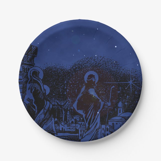 Assiettes En Carton Nativité de nuit étoilée (Devant)