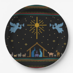Assiettes En Carton Nativité nue laide Sweater de Noël religieux