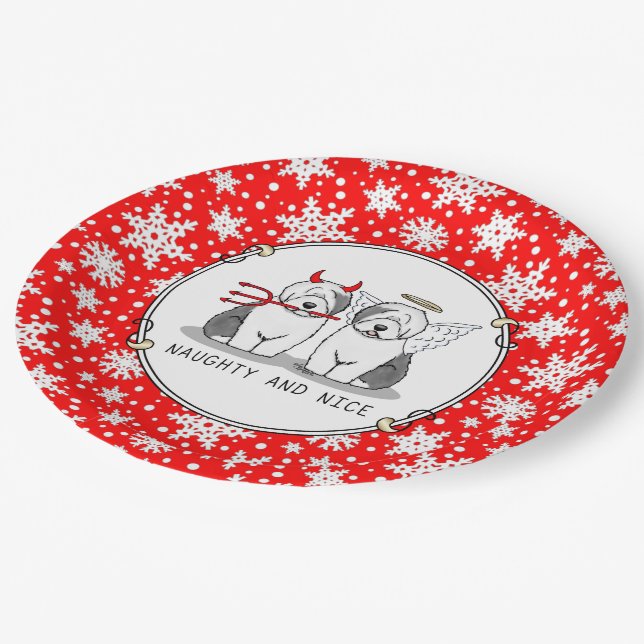 Assiettes En Carton Naughty & Nice Old English Sheepdogs (Grey 1) (Angle)