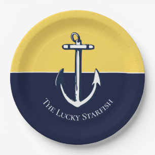 Assiettes En Carton Nautical Navy Mustard Yellow Ancre maison de plage