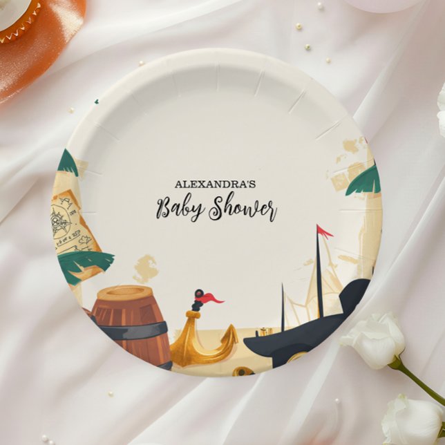 Assiettes En Carton Nautical Pirate Ship Ahoy It's a Boy (Créateur téléchargé)