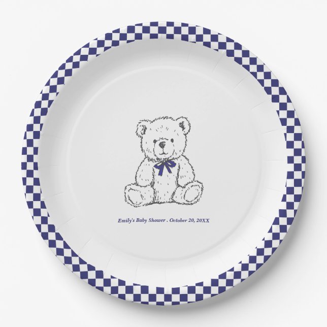 Assiettes En Carton Navy Blue À damiers Teddy Bear-Our Little Cub (Devant)