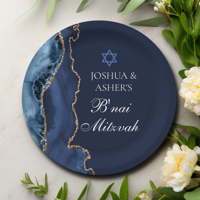 Assiettes En Carton Navy Blue Gold B'nai Mitzvah Elegant Party (Créateur téléchargé)