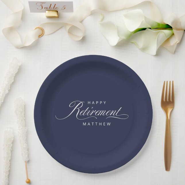 Assiettes En Carton Navy Blue Simple Elegant Retraite Party (Mariage)