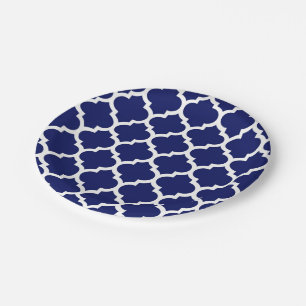 Assiettes En Carton Navy Blue White Moroccan Quatrefoil Pattern #5