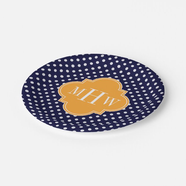 Assiettes En Carton Navy Wt Polka Dot Cantaloupe Quatrefoil 3 monogram (Angle)