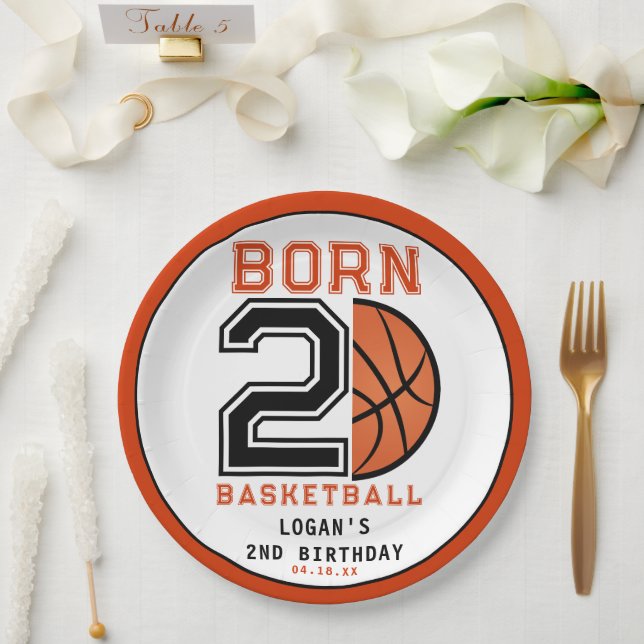 Assiettes En Carton Né 2 Ball Basketball 2e fête d'anniversaire (Mariage)
