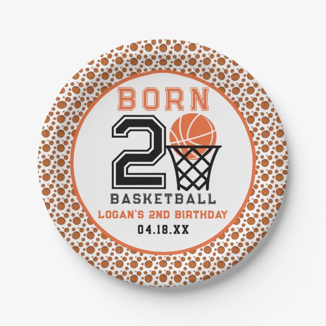 Assiettes En Carton Né 2 Basketball | 2e anniversaire du garçon sporti (Devant)