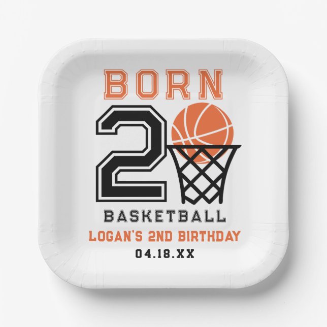 Assiettes En Carton Né 2 Basketball | 2e anniversaire du garçon sporti (Recto)