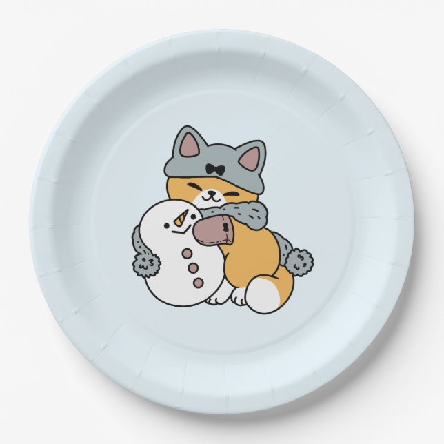 Assiettes En Carton Neige beaucoup amusant Chat hiver vacances Design (Devant)