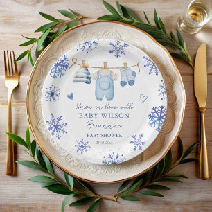 Assiettes En Carton Neige en amour baby shower d'hiver monogrammed