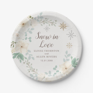 Assiettes En Carton Neige en amour Plaques florales d'hiver blanc