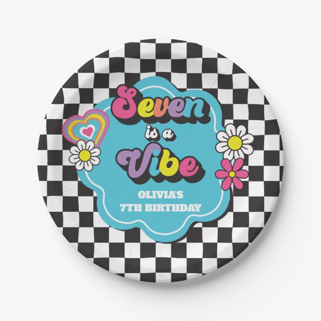 Assiettes En Carton Neon 90s Retro Seven est un Vibe 7e anniversaire (Devant)