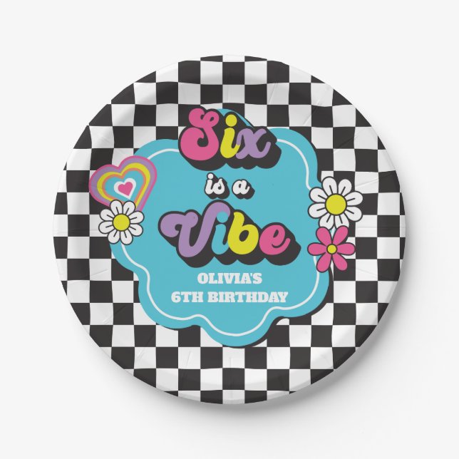 Assiettes En Carton Neon 90s Retro Six est un Vibe 6e anniversaire (Devant)