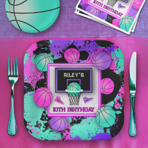 Assiettes En Carton Neon Basketball Baskets & Paint Splatard Anniversa