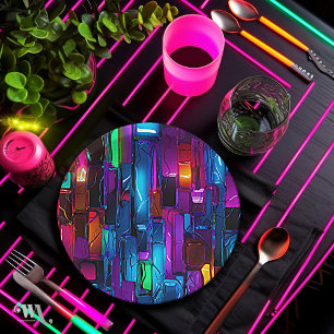 Assiettes En Carton Neon Blacklight Verre Abstrait