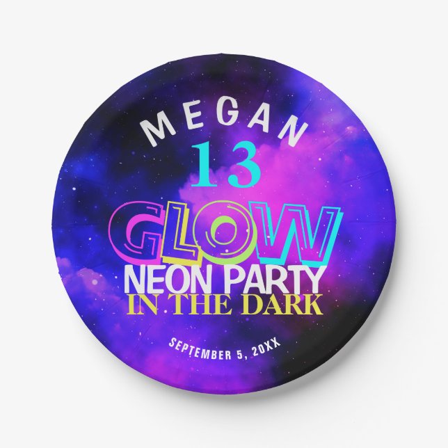 Assiettes En Carton Neon brillant ado moderne 13e anniversaire papier  (Devant)