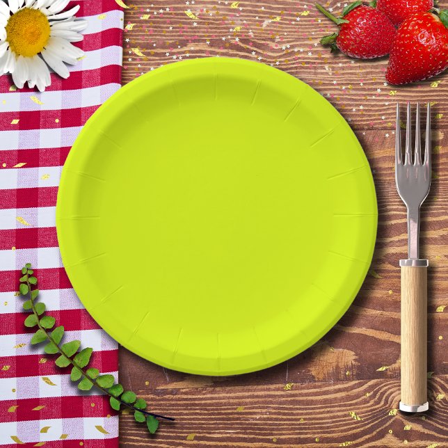 Assiettes En Carton Neon Chartreuse couleur solide | Couleur tendance (Créateur téléchargé)