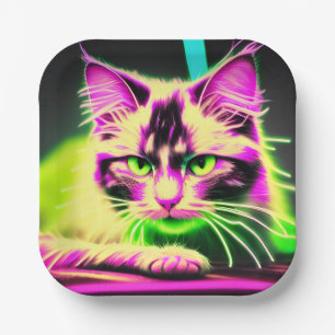 Assiettes En Carton Neon Feline Fiesta : Un Ado Anniversaire Bash