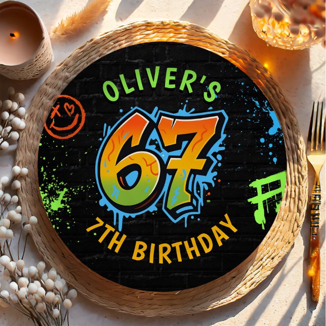 Assiettes En Carton Neon Graffiti Six Seven Kids 7th Birthday Party (Créateur téléchargé)