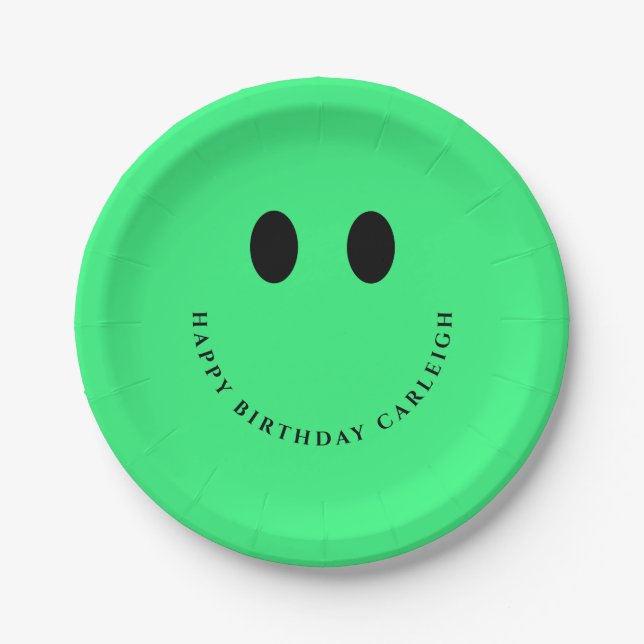 Assiettes En Carton Neon Green Happy Face Custom  (Devant)