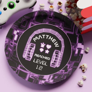 Assiettes En Carton Neon Level Up Jeu Enfant Garçon Joueur Anniversair